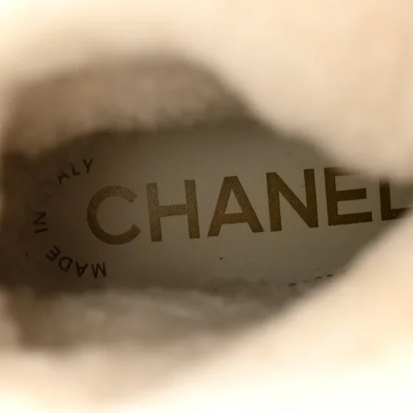 Chanel Calfskin Shearling CC Lace Up Boots 36.5 Black - Picture 9 of 11